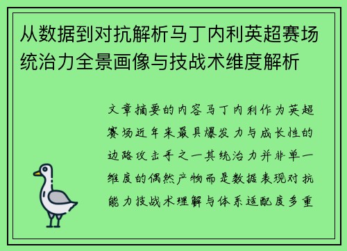 从数据到对抗解析马丁内利英超赛场统治力全景画像与技战术维度解析 从数据到对抗解析马丁内利英超赛场统治力全景画像与技战术维度解析